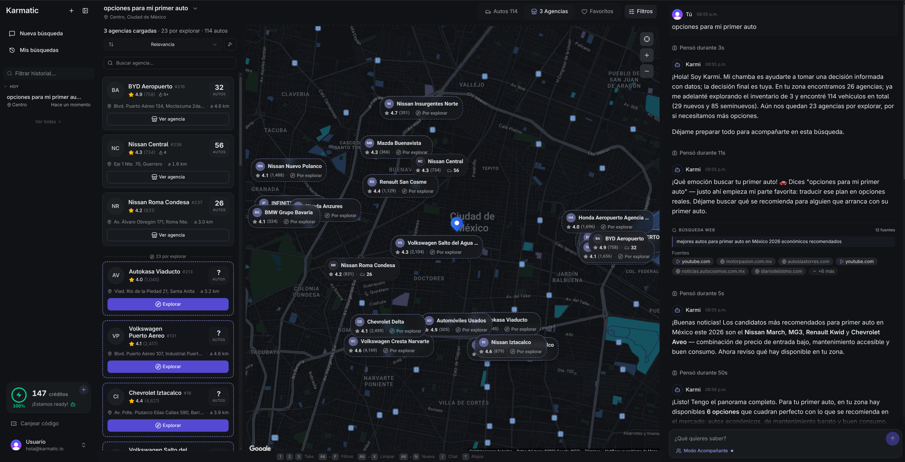 Explorador — Agencias descubiertas